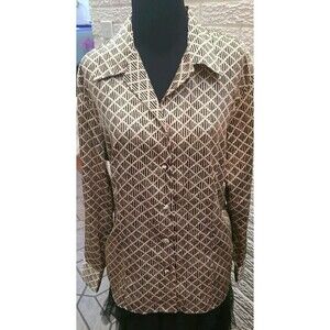Tess - Women's Geo Print Blouse - Black/ Beige/ Taupe - Size 12